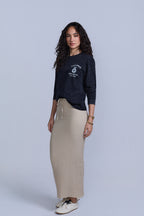 Crinkle Cotton Midi Skirt-Lined