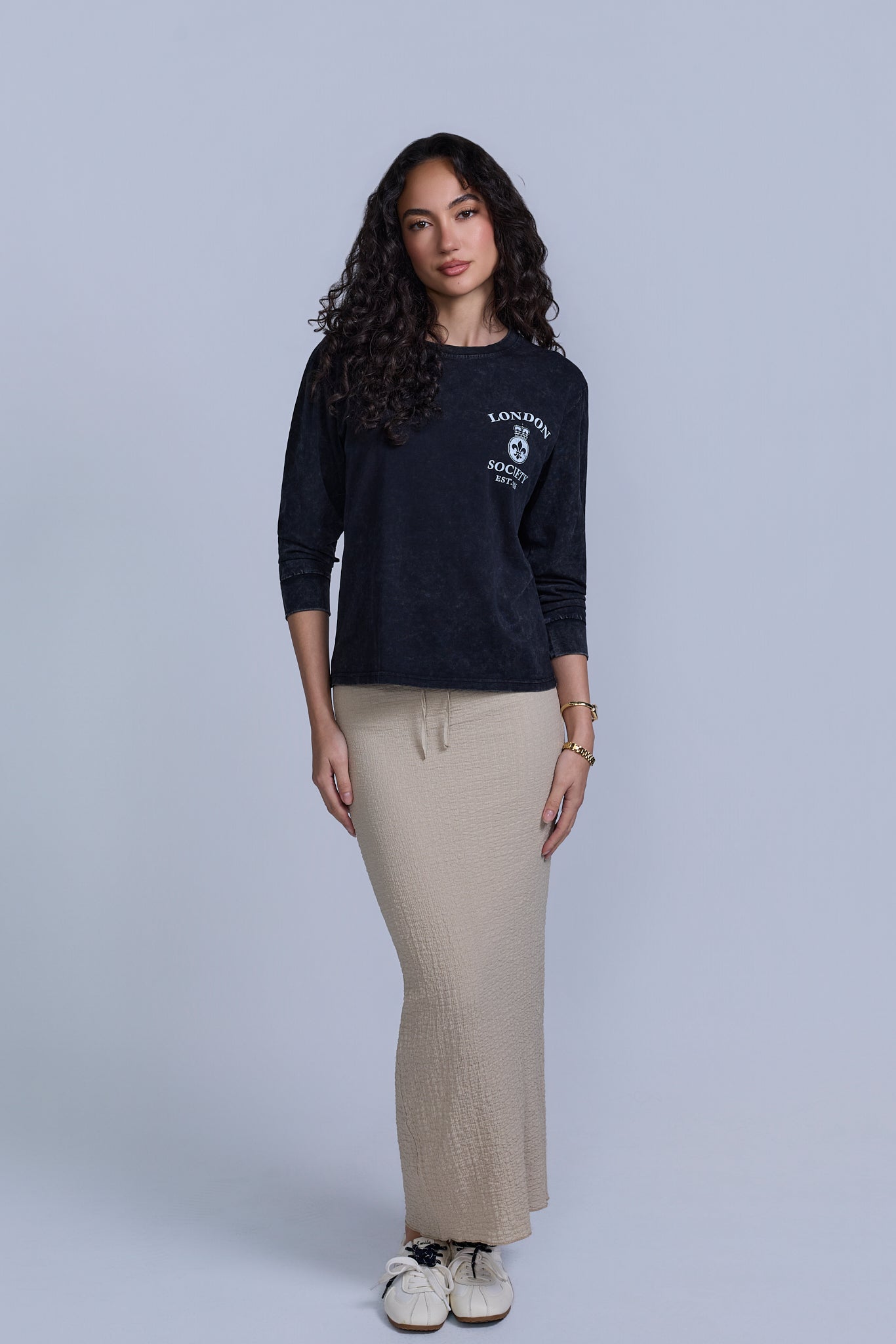 Crinkle Cotton Midi Skirt-Lined