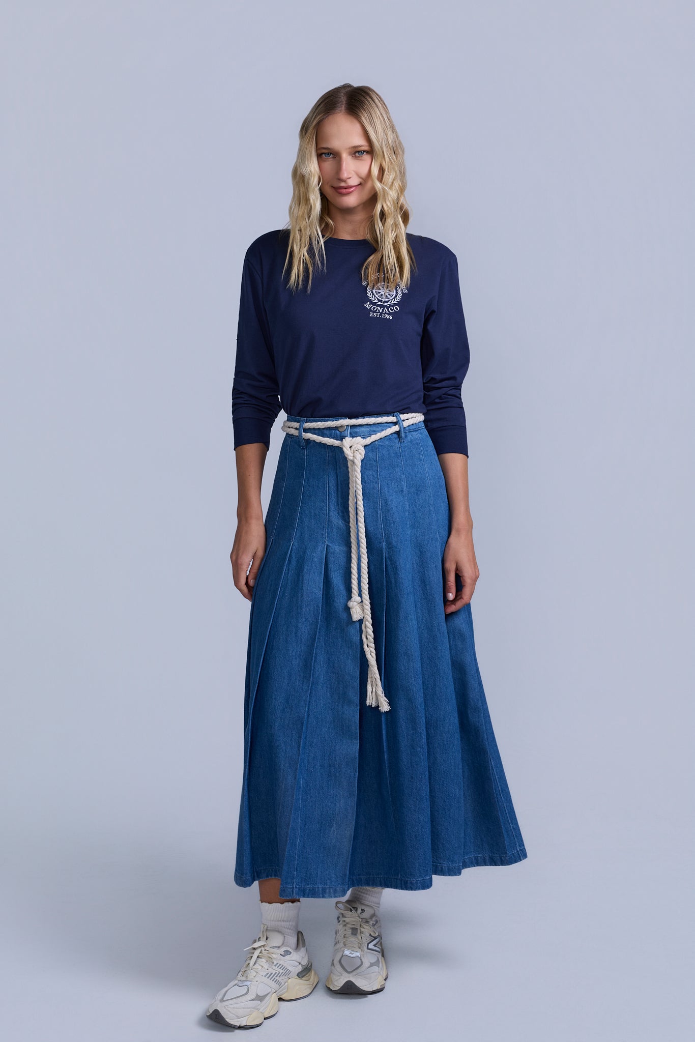 Pleated Denim Skirt