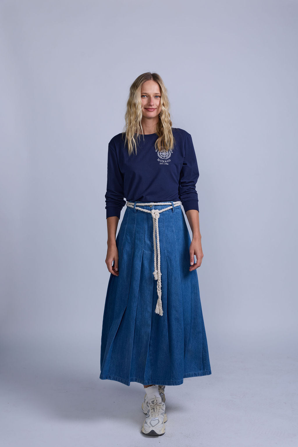 Pleated Denim Skirt