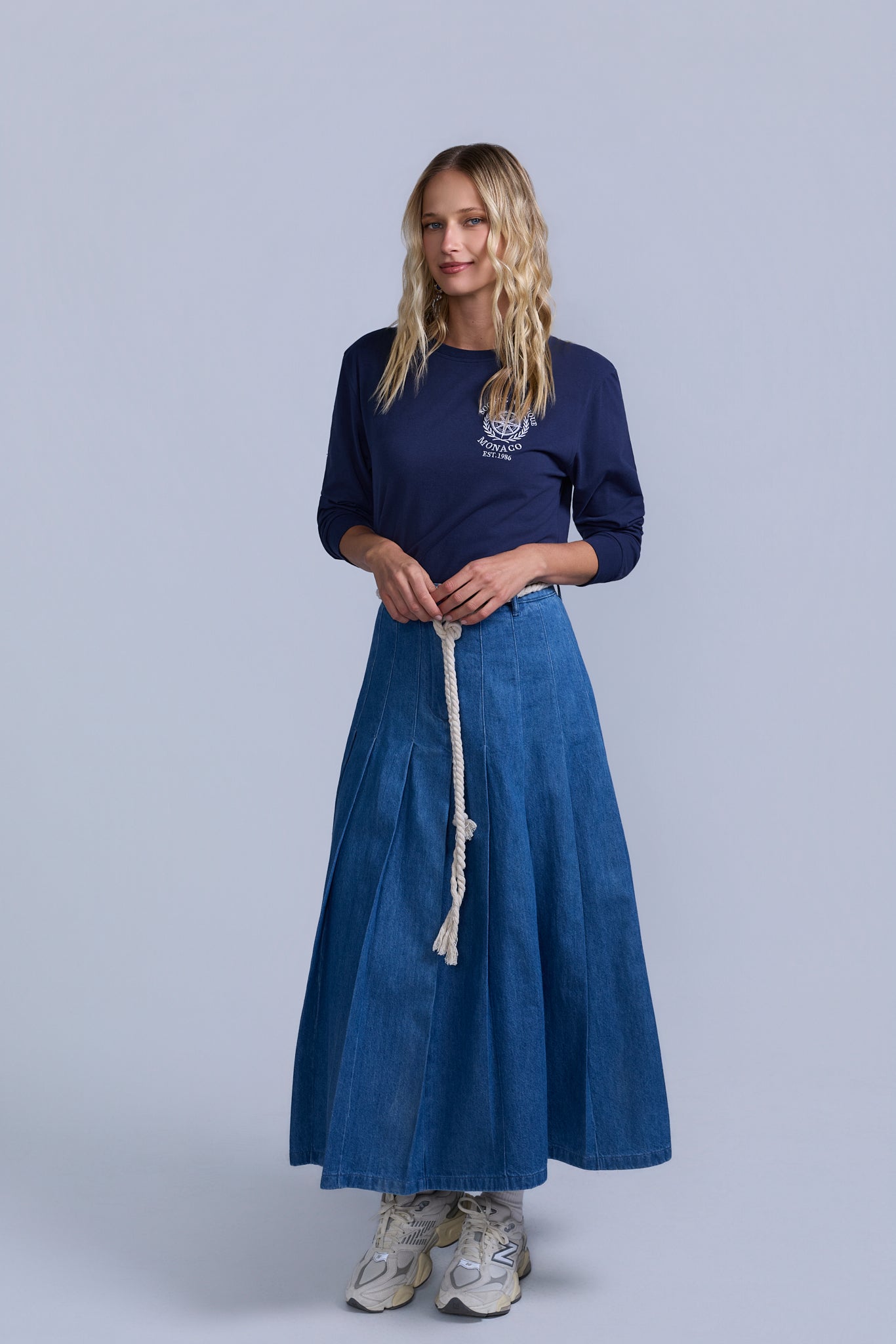 Pleated Denim Skirt