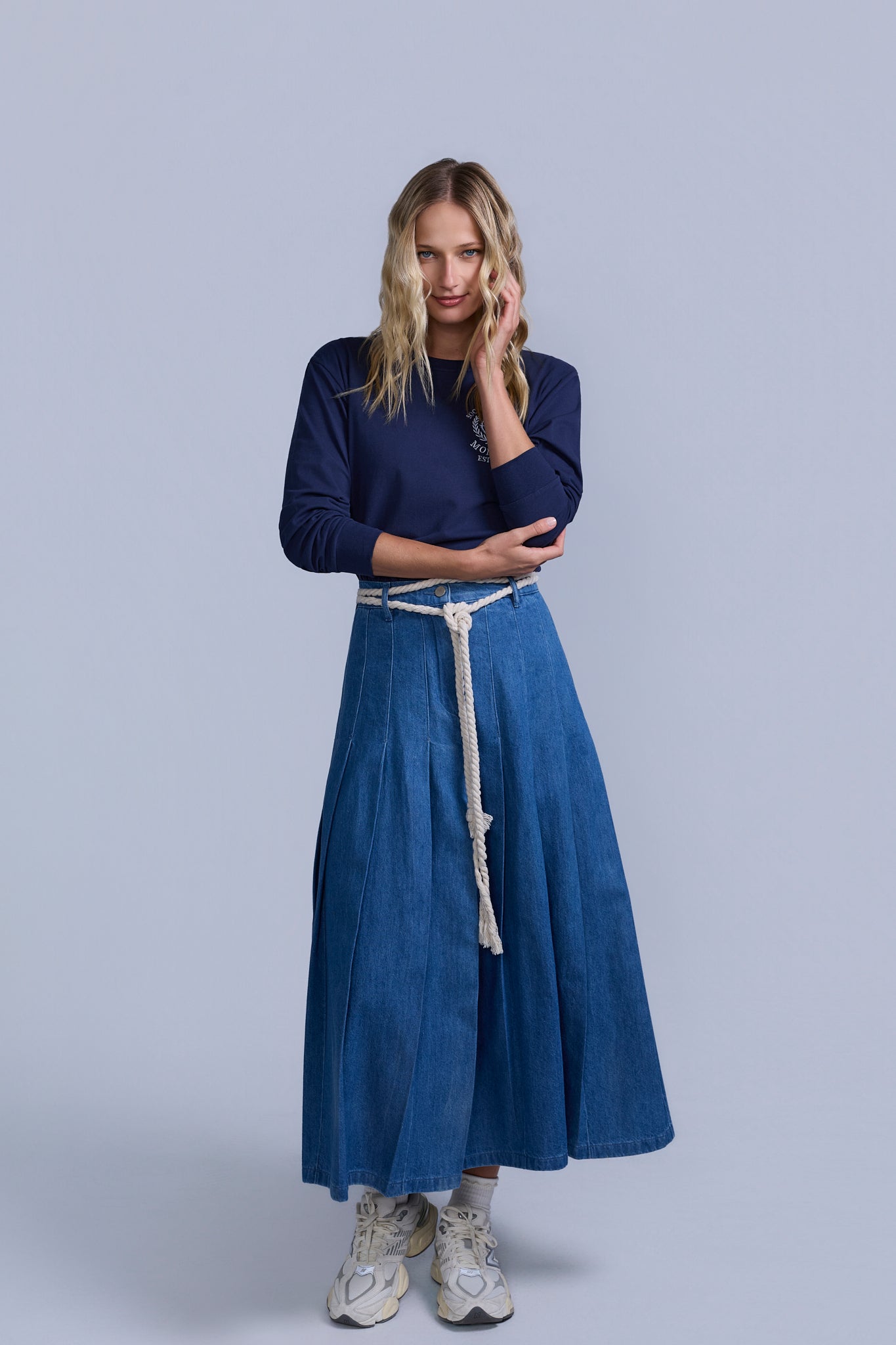 Pleated Denim Skirt