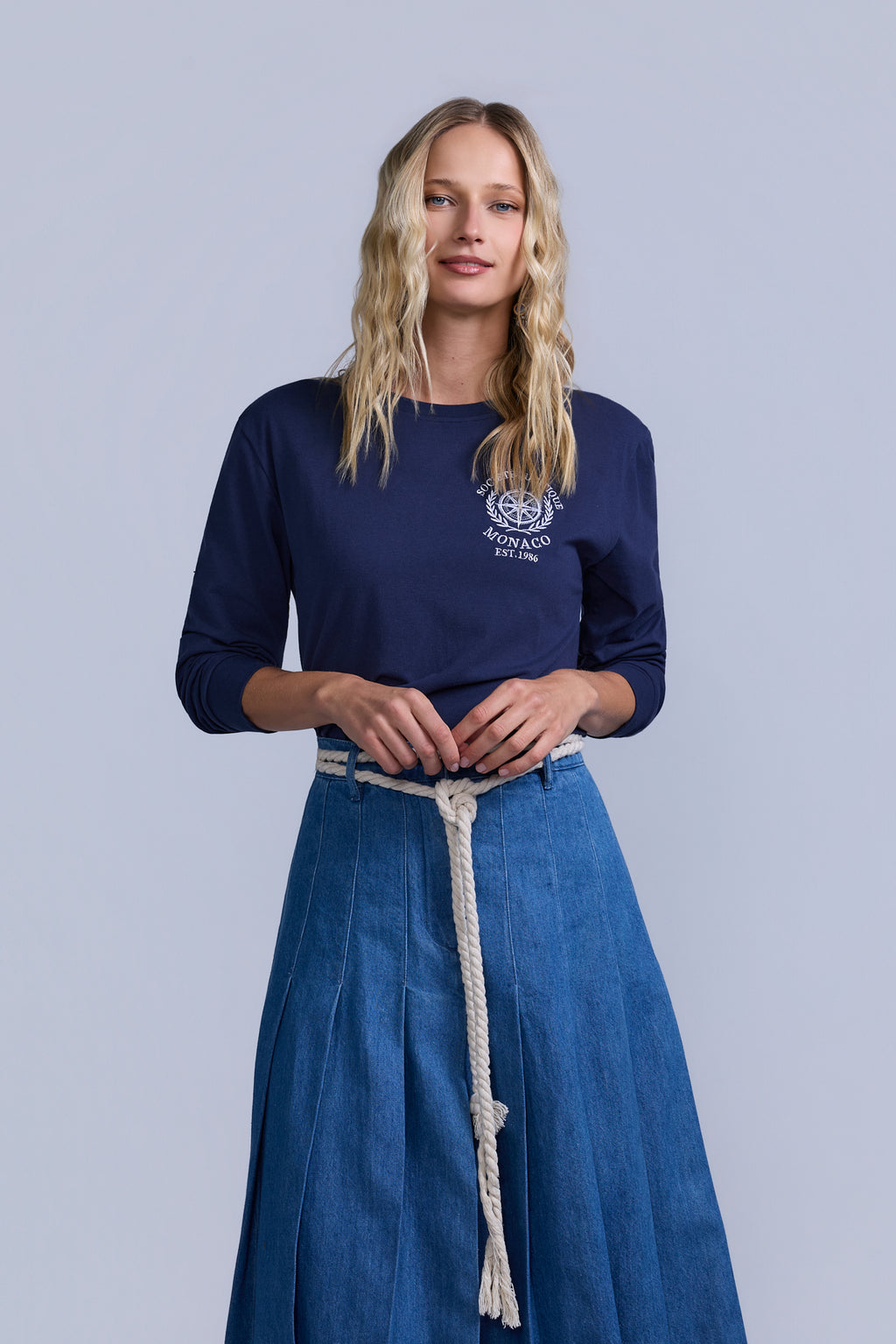 Pleated Denim Skirt