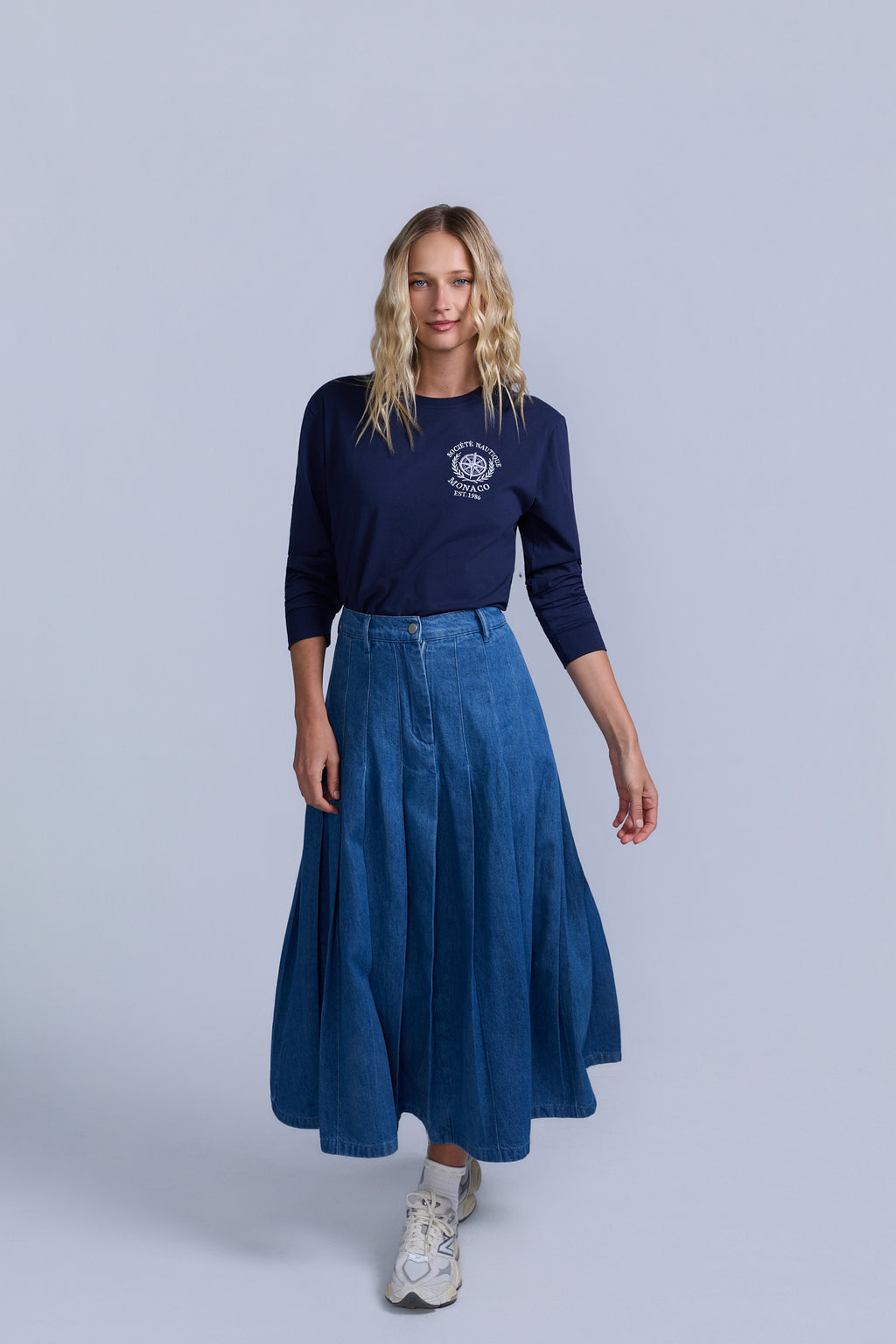 Pleated Denim Skirt