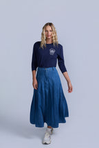 Pleated Denim Skirt