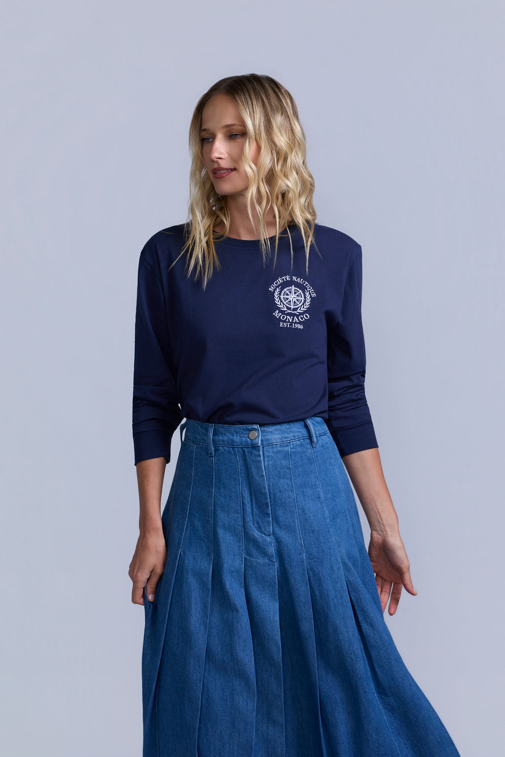 Pleated Denim Skirt