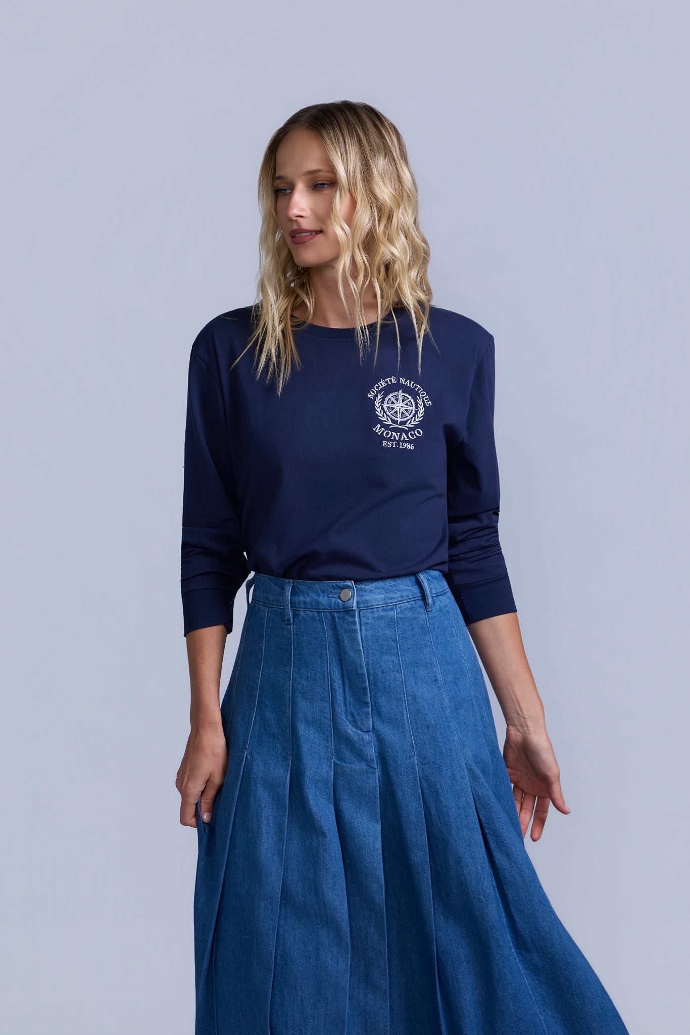Pleated Denim Skirt