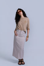 Tan Pinstripe Denim Skirt