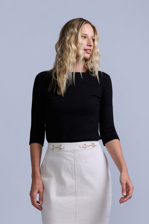 Square Neck Ribbed Tee - Black