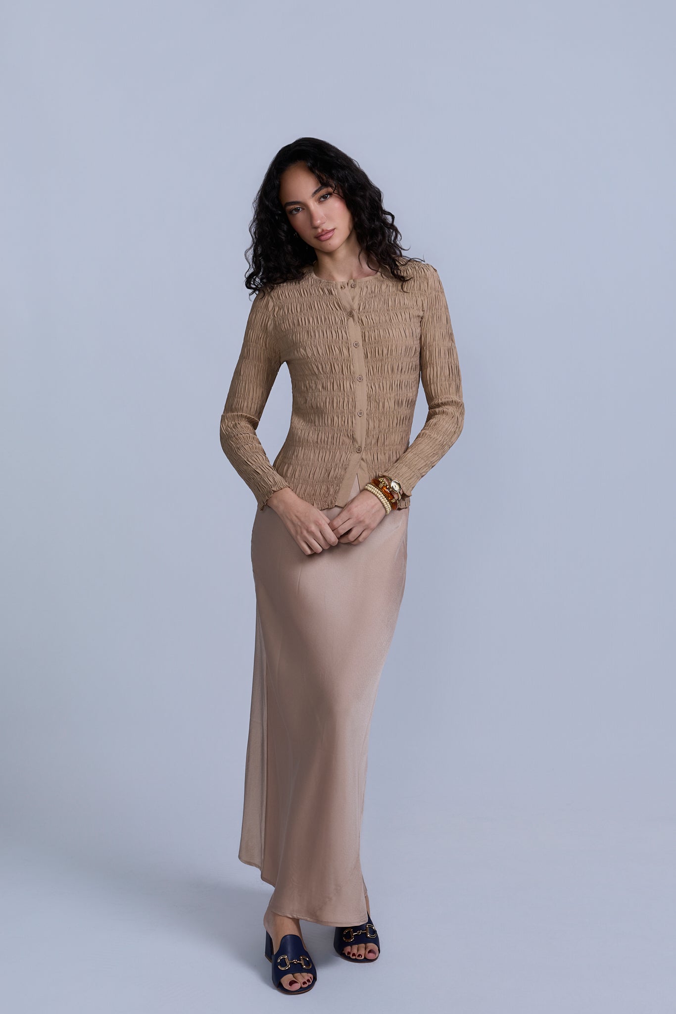 Ruched Button-Down Top