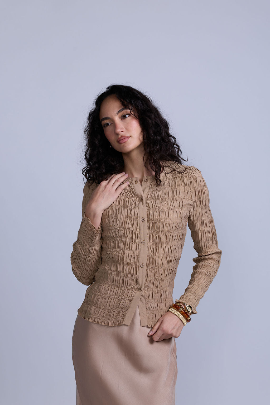 Ruched Button-Down Top