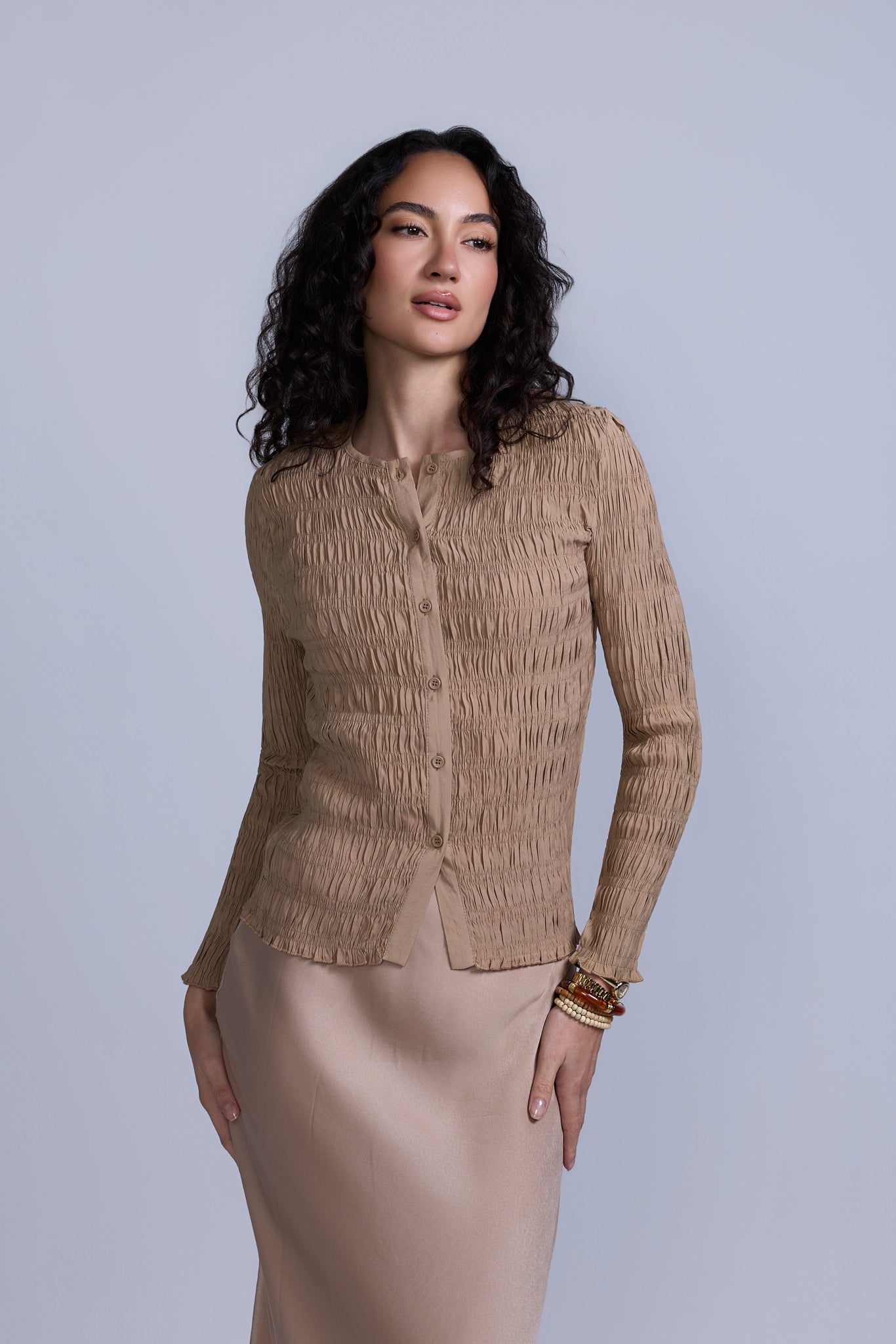 Ruched Button-Down Top