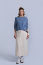 Tan Flared Denim Skirt