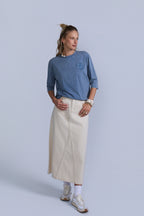 Tan Flared Denim Skirt