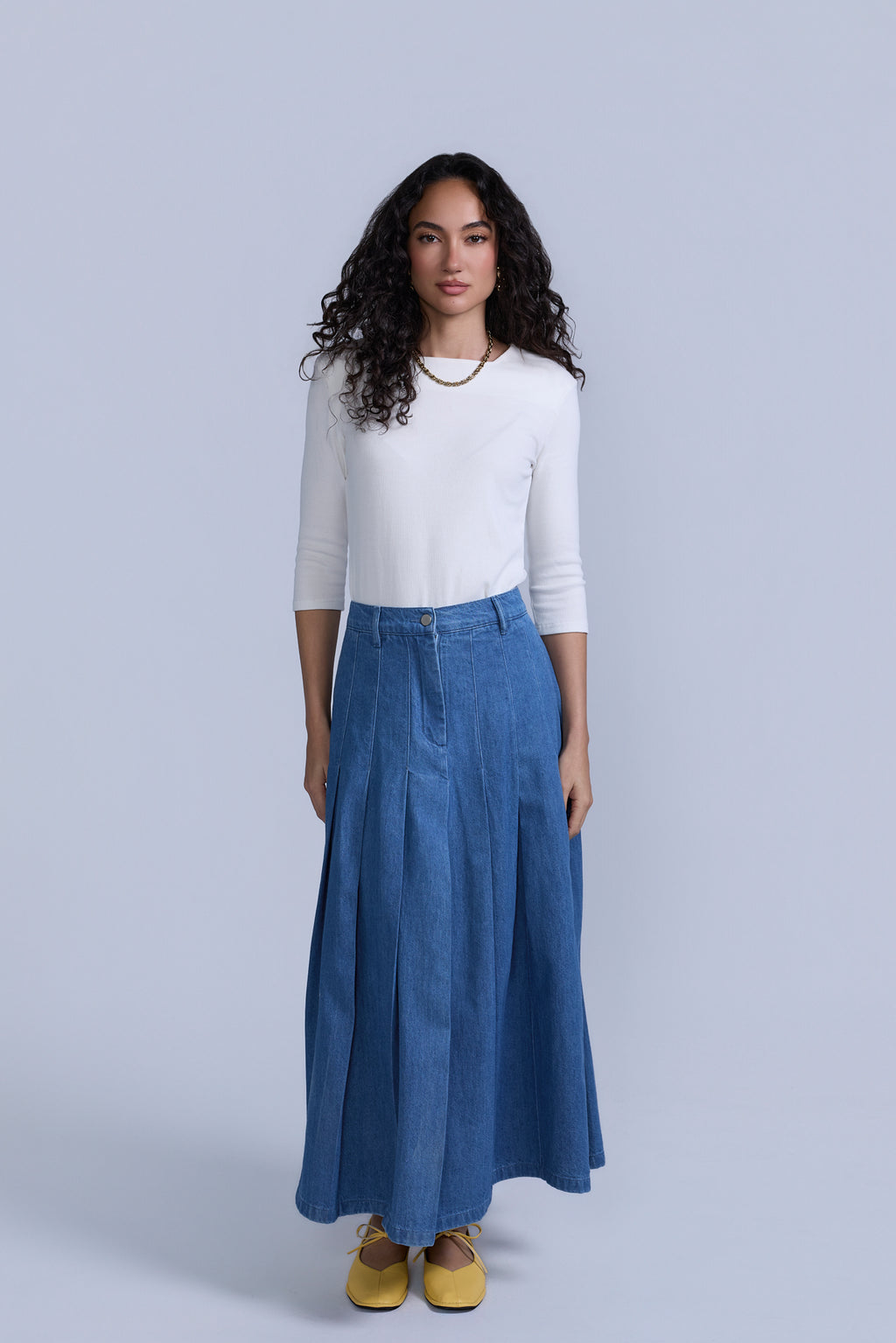 Pleated Denim Skirt