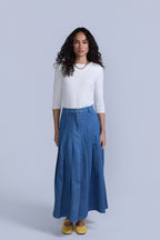Pleated Denim Skirt