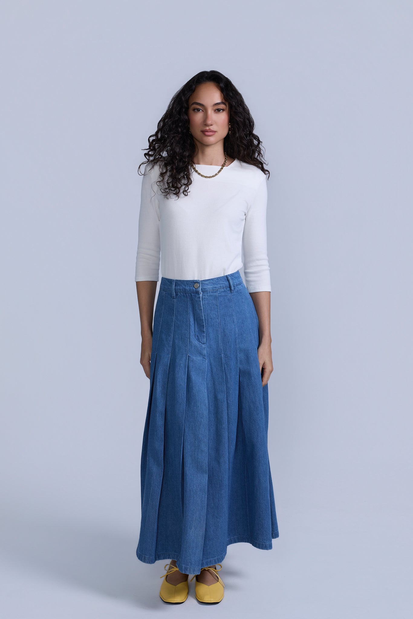 Pleated Denim Skirt