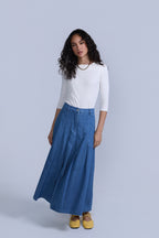 Pleated Denim Skirt