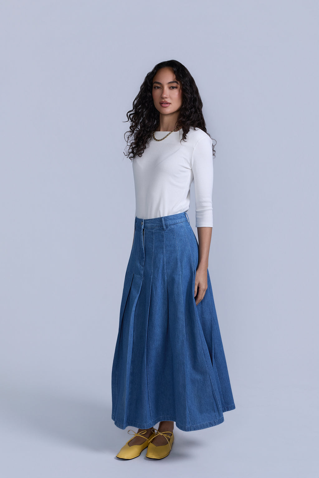 Pleated Denim Skirt