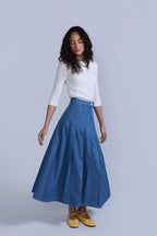 Pleated Denim Skirt