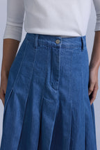 Pleated Denim Skirt