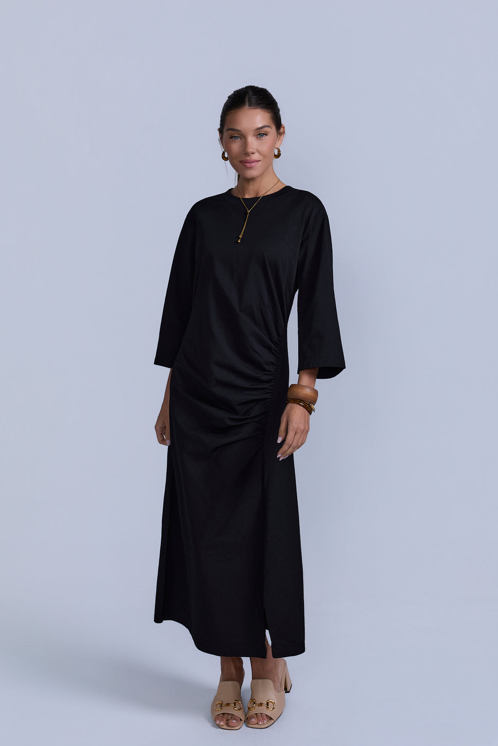 Ruched Cotton T-Shirt Dress