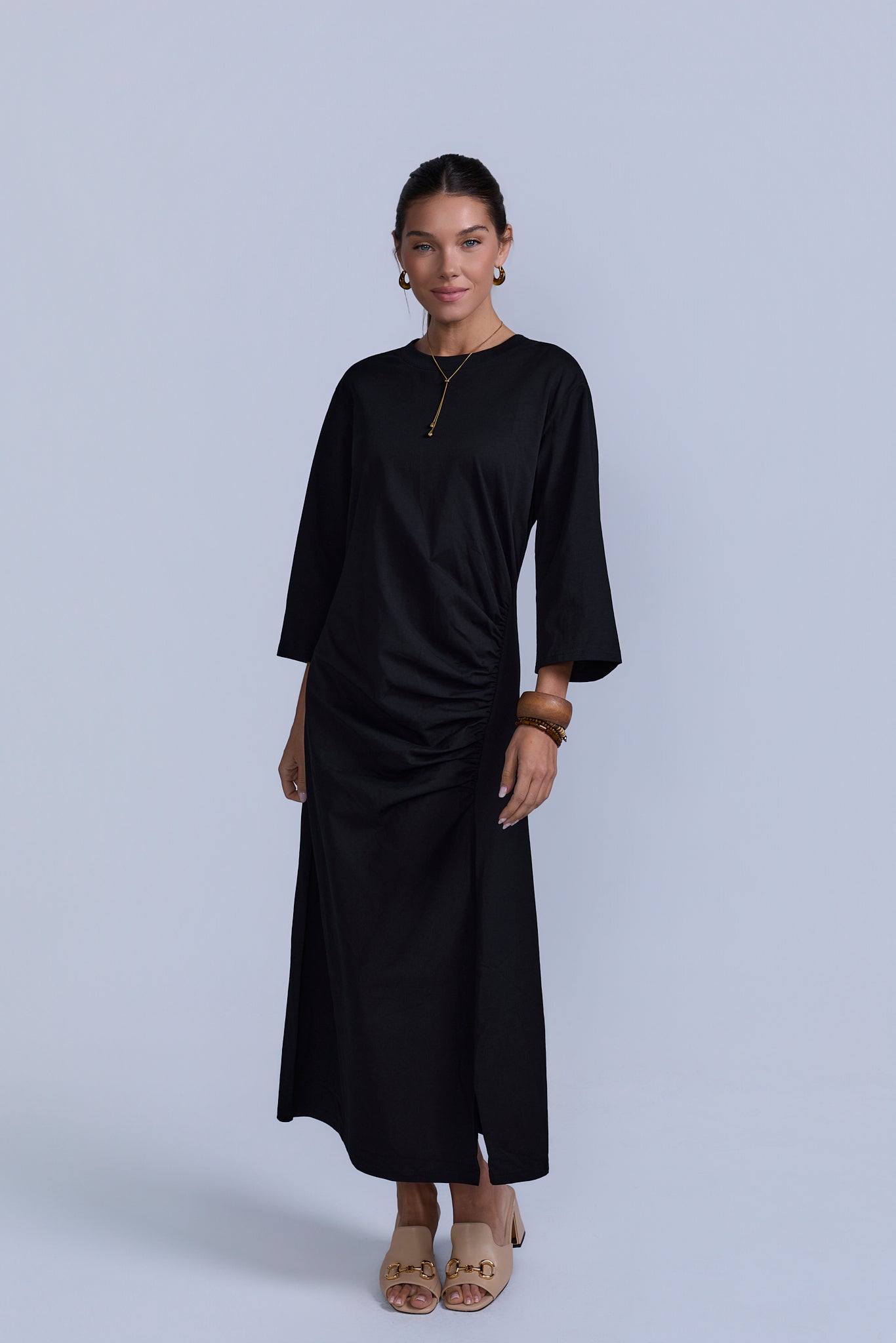 Ruched Cotton T-Shirt Dress