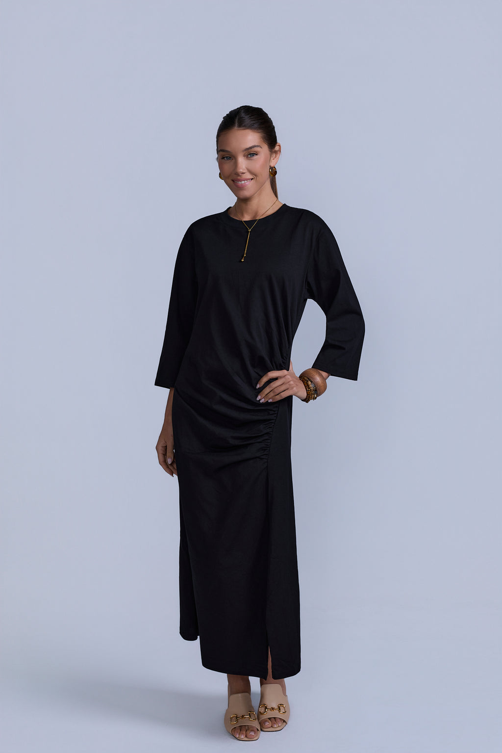 Ruched Cotton T-Shirt Dress