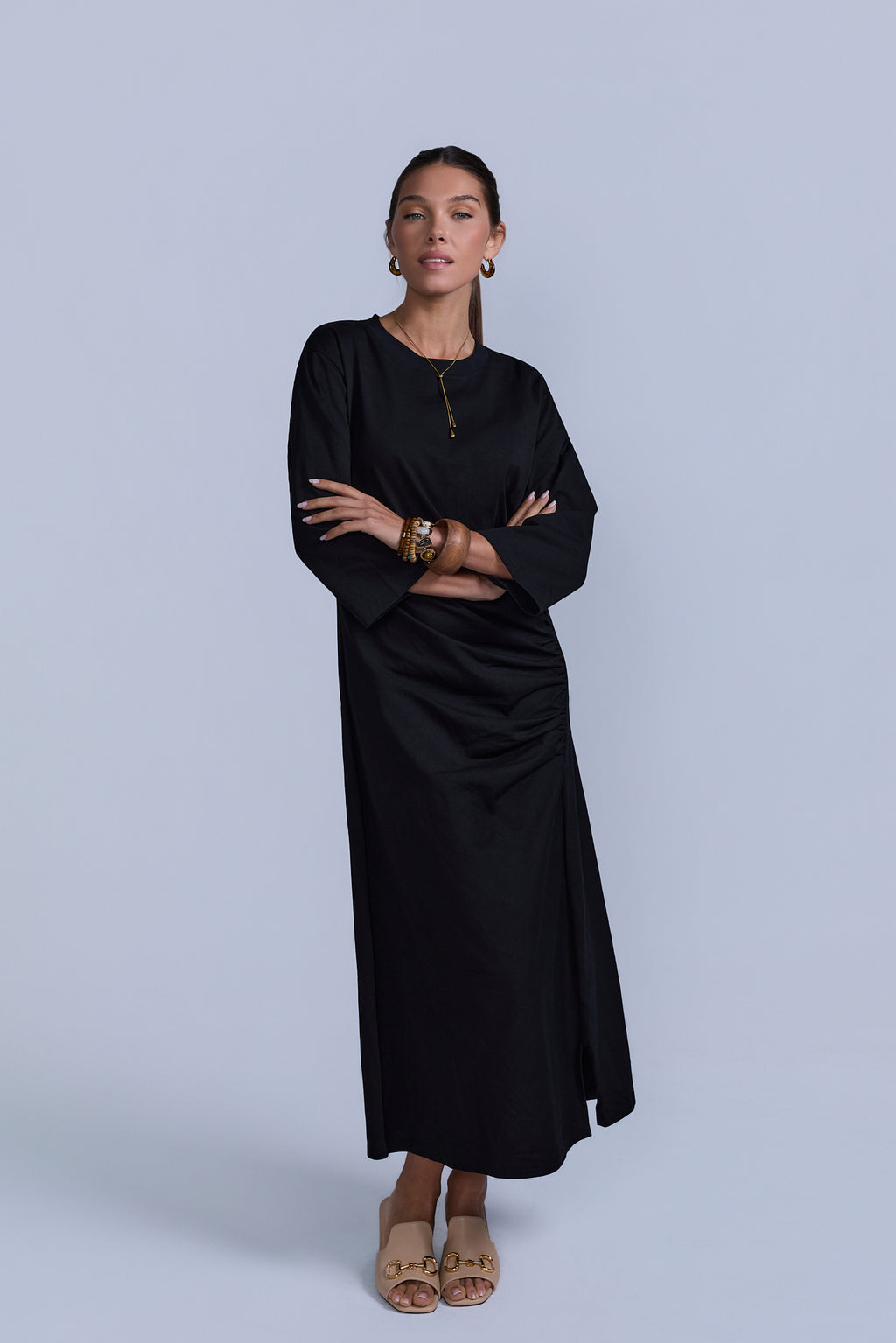 Ruched Cotton T-Shirt Dress