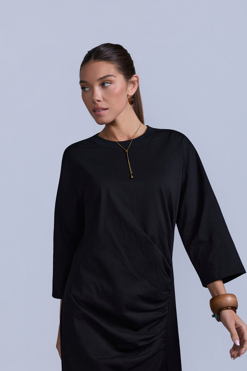 Ruched Cotton T-Shirt Dress