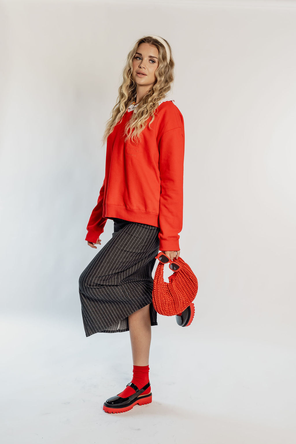 PINSTRIPE DENIM SKIRT