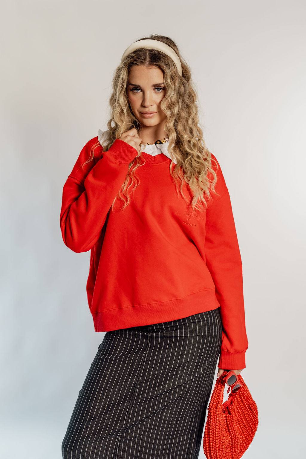 PINSTRIPE DENIM SKIRT