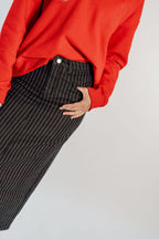 PINSTRIPE DENIM SKIRT