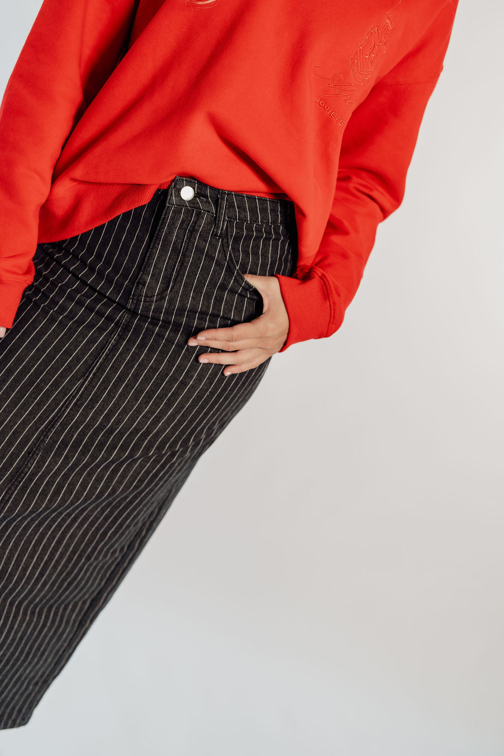PINSTRIPE DENIM SKIRT
