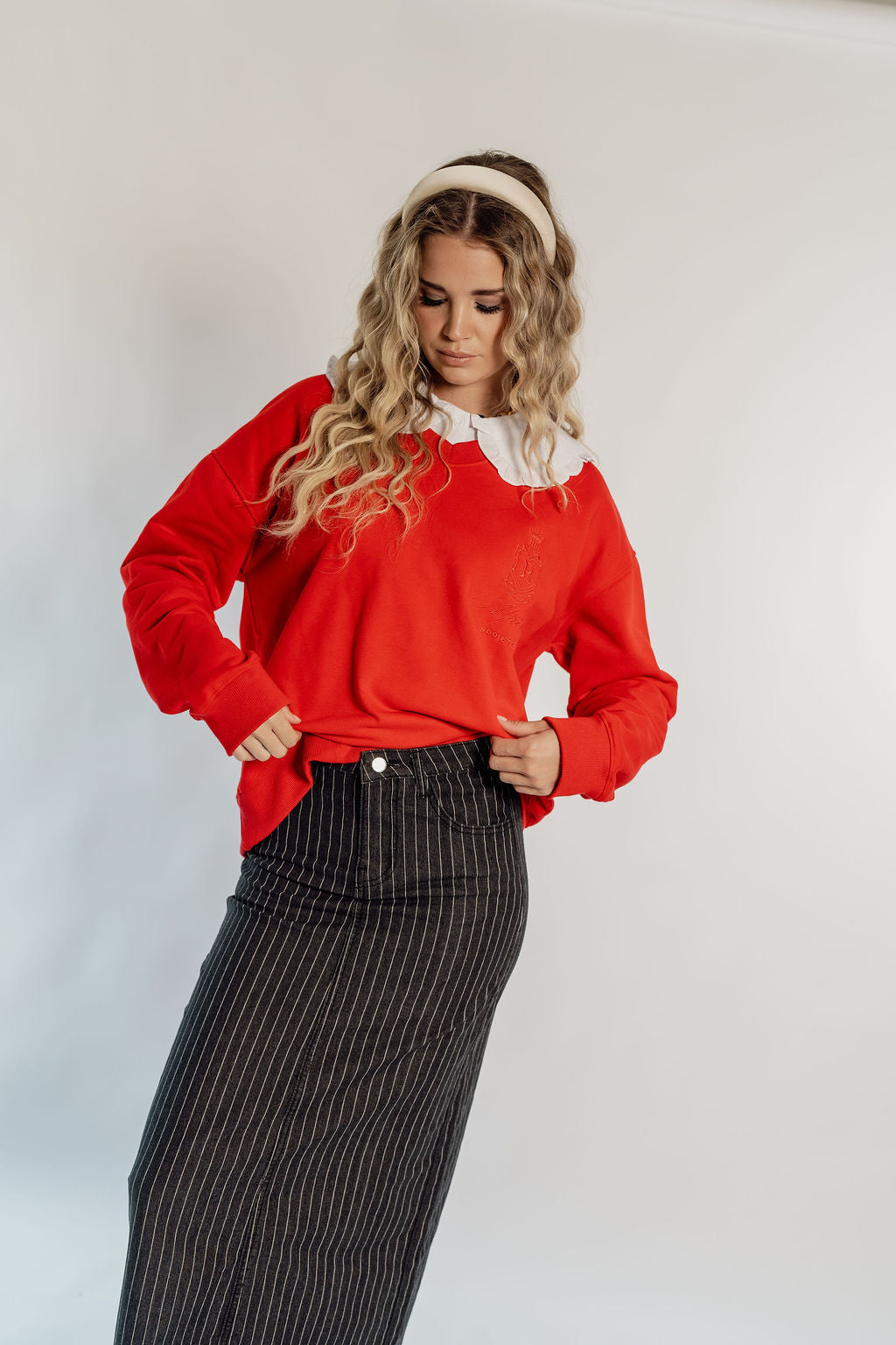 PINSTRIPE DENIM SKIRT