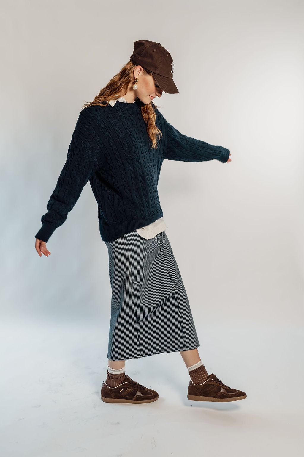 PINSTRIPE DENIM SKIRT