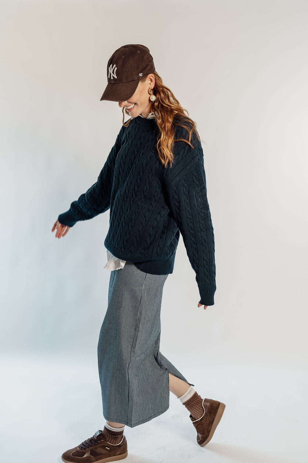 PINSTRIPE DENIM SKIRT