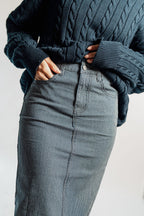 PINSTRIPE DENIM SKIRT