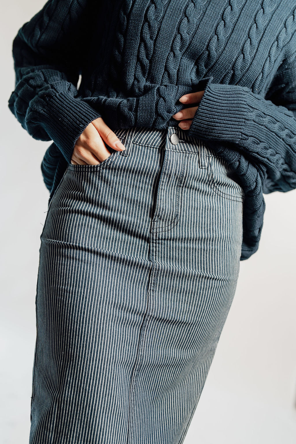 PINSTRIPE DENIM SKIRT