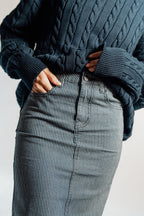 PINSTRIPE DENIM SKIRT