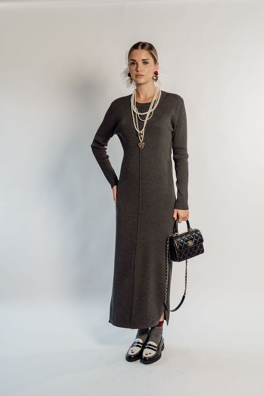 KNITTED MAXI DRESS Gray / M KNITTED MAXI DRESS Gray / M