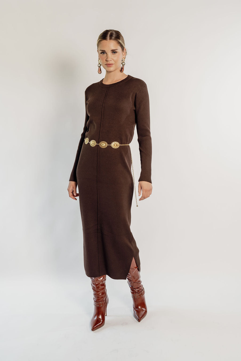 knitted brown dress KNITTED MAXI DRESS Gray / M