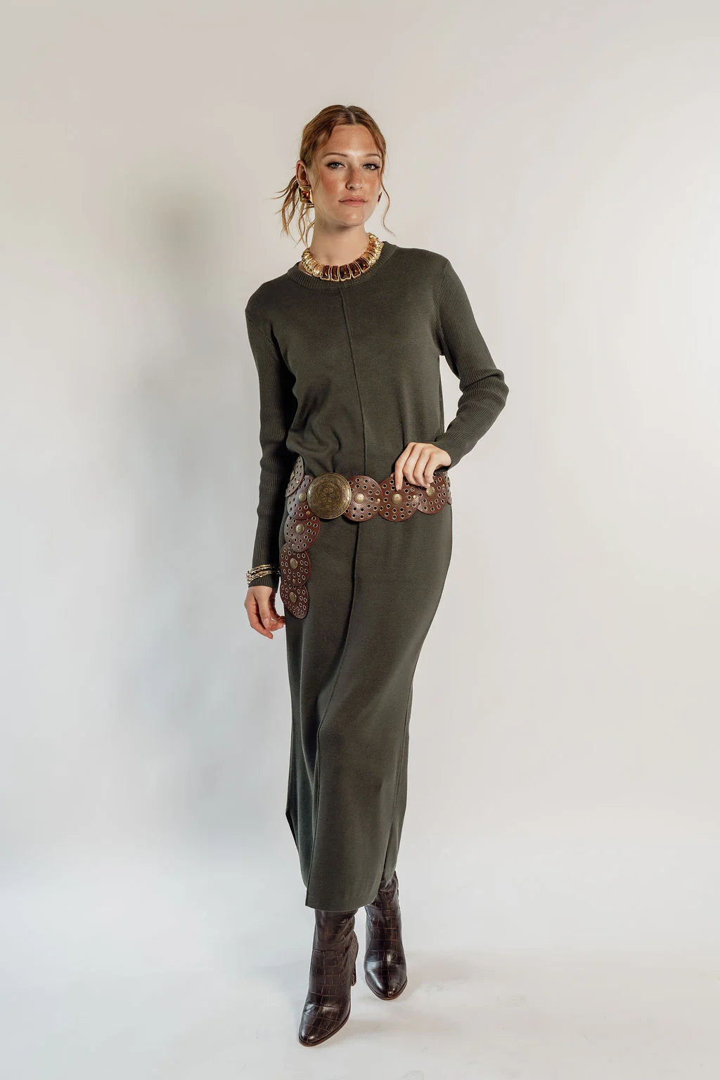 KNITTED MAXI DRESS Gray / M KNITTED MAXI DRESS Gray / M