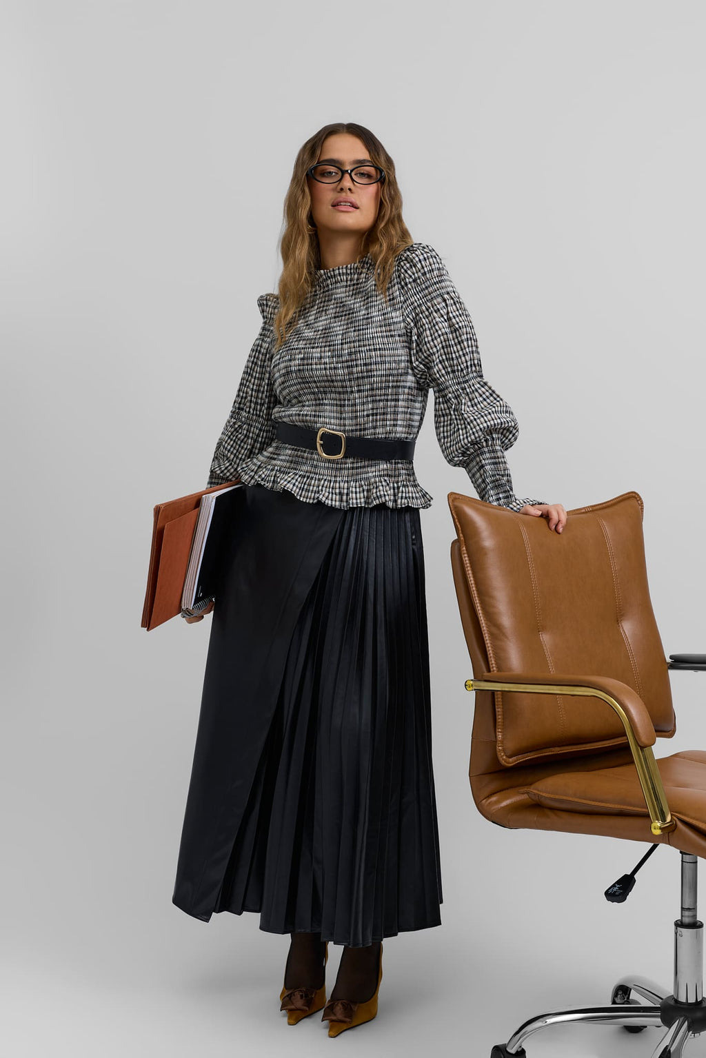 Leather pleated skirt