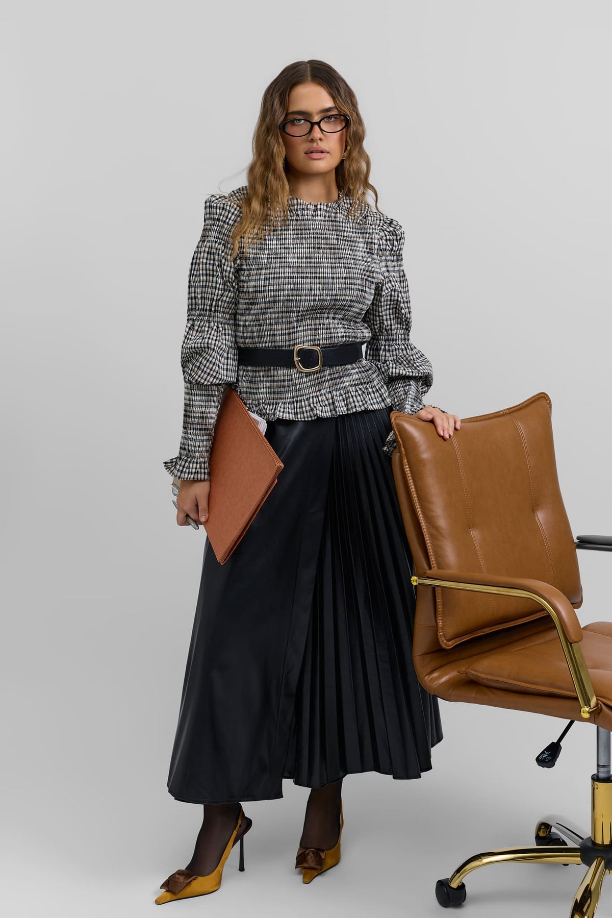 Leather pleated skirt
