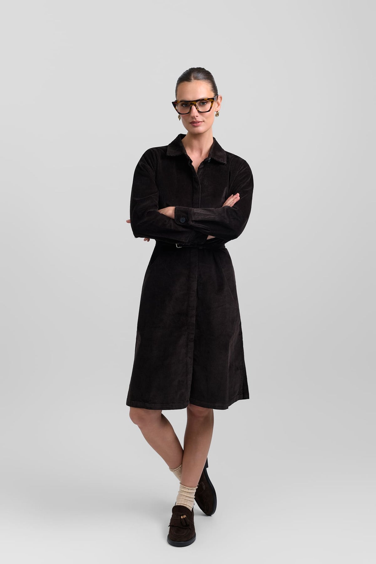Belted corduroy dress