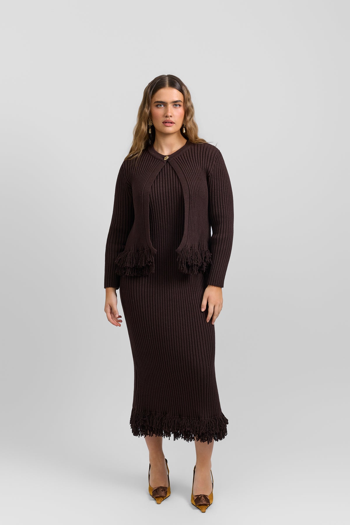 Fringe dress + cardigan