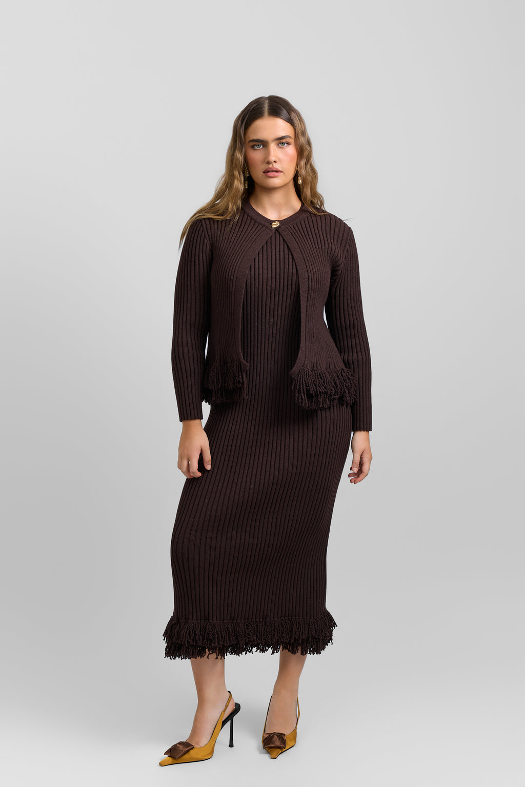 Fringe dress + cardigan