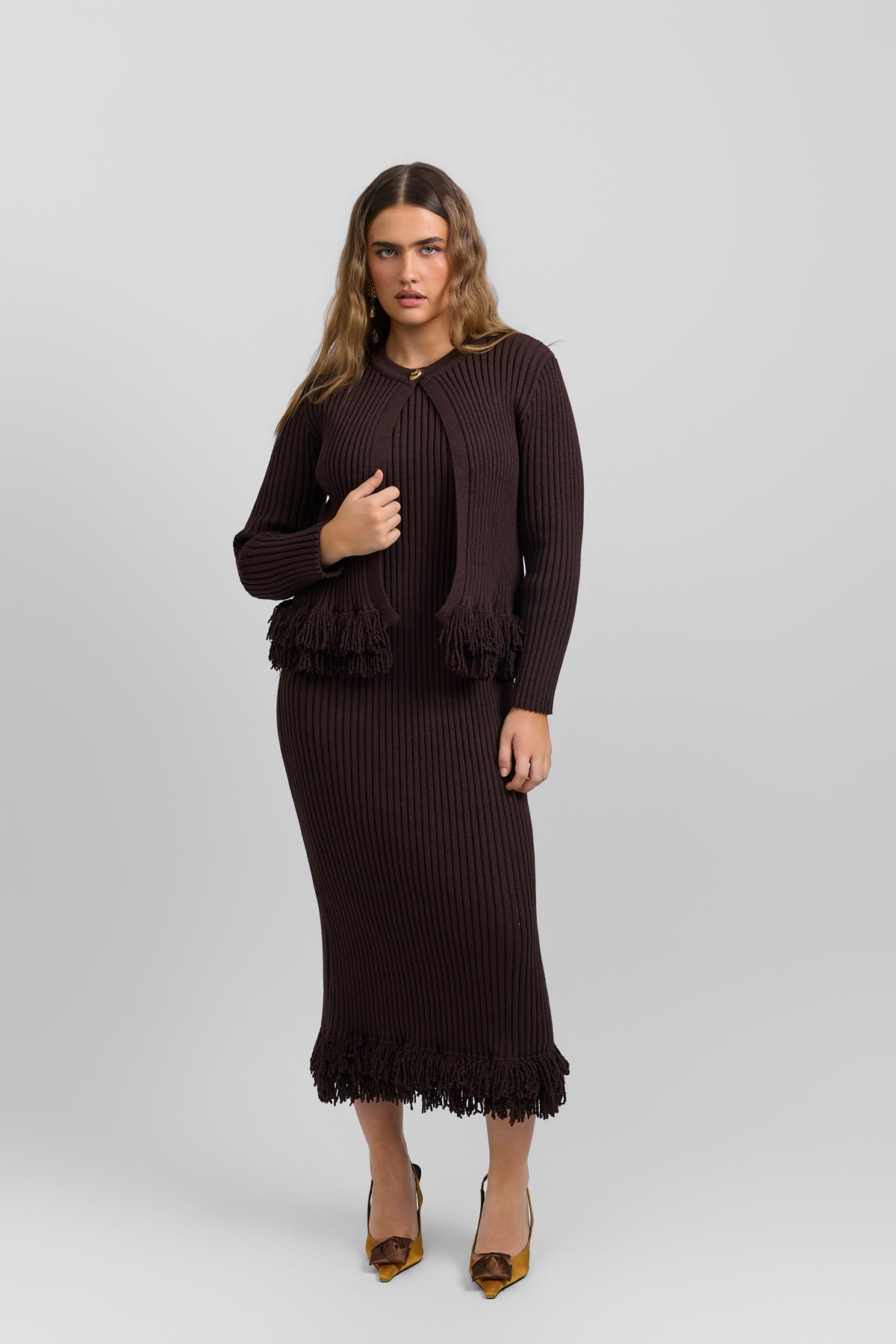 Fringe dress + cardigan