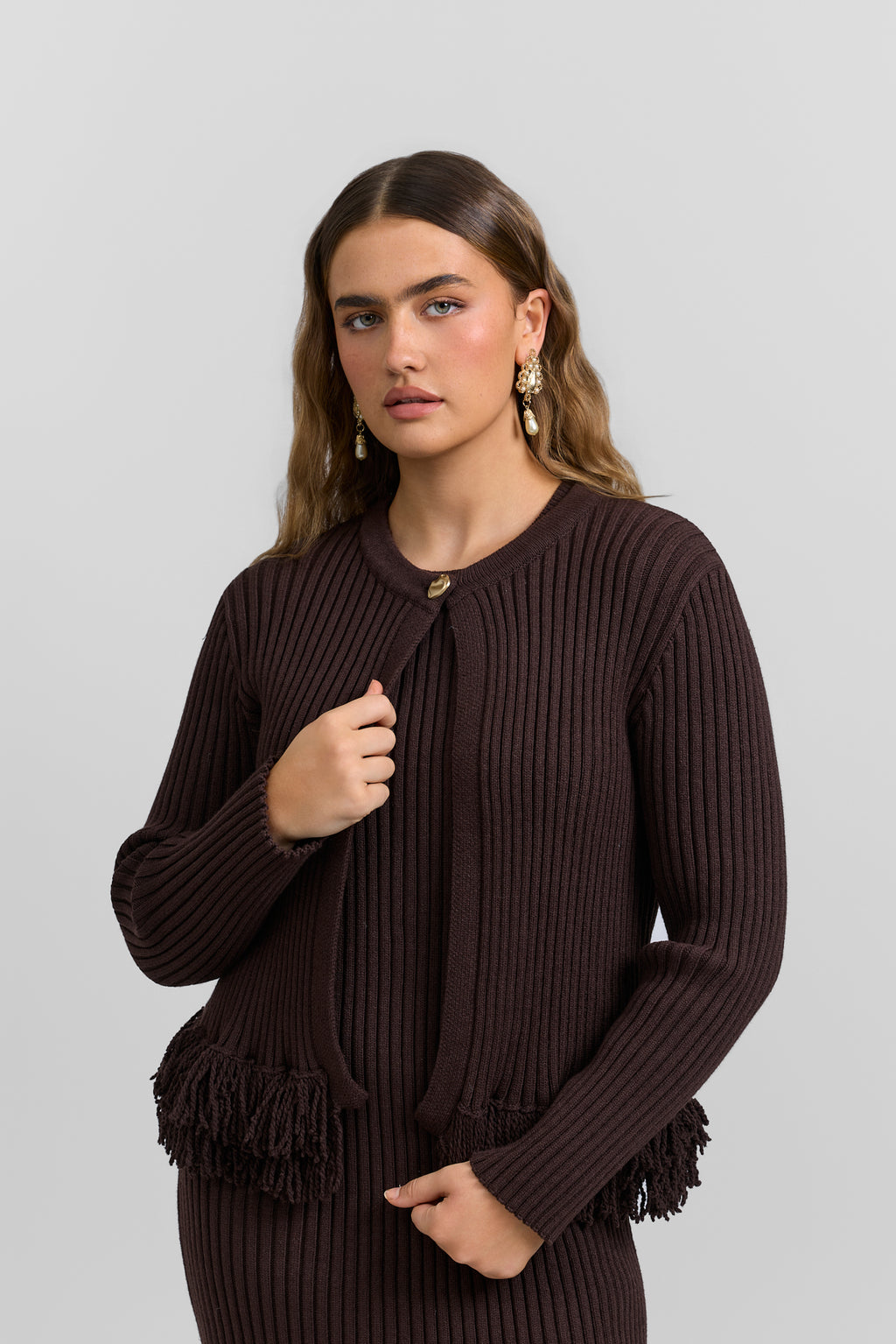 Fringe dress + cardigan